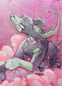 Zygarde 10% (Pokemon) Fullbody Watercolor Mid-Way Background Zygarde 10% (Pokemon) Fullbody Watercolor Mid-Way Background