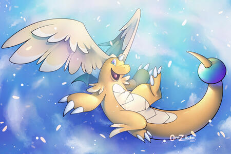 Mega Dragonite (Pokemon) Fullbody Fullcolor Simple Background