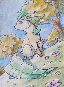 Leafeon (Pokemon) Full Smallbody Watercolor Normal Background Leafeon (Pokemon) Full Smallbody Watercolor Normal Background