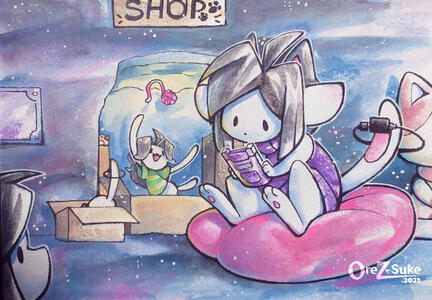 MAJ!Temmies (Undertale AU) Two Full Smallbody Watercolor Normal BG